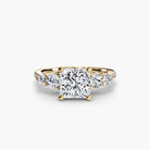 18K Yellow Gold Pavé Crest Five Engagement Ring Setting with Lab-Grown Diamond Band