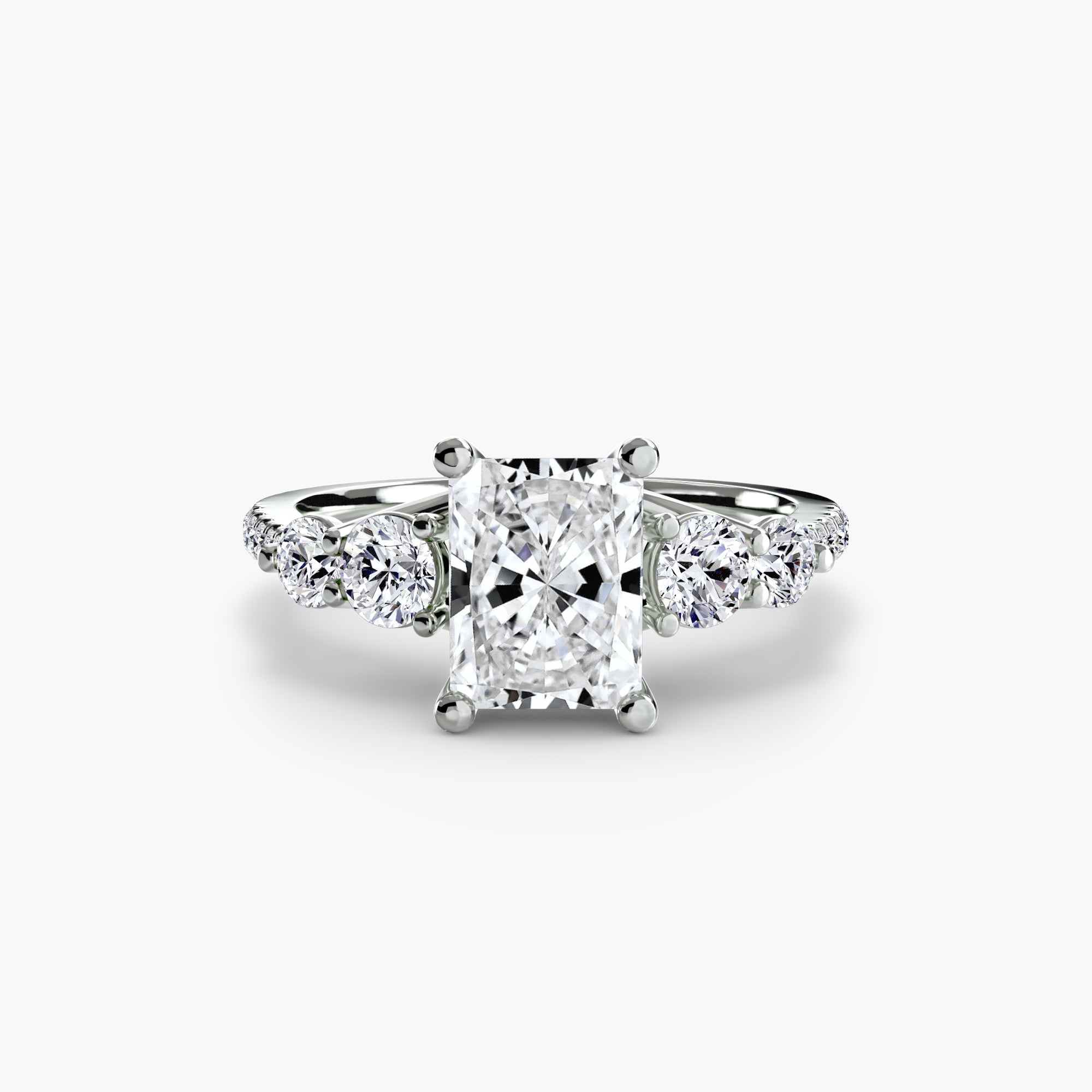 18K White Gold Pavé Crest Five Engagement Ring Setting with Lab-Grown Diamond Band
