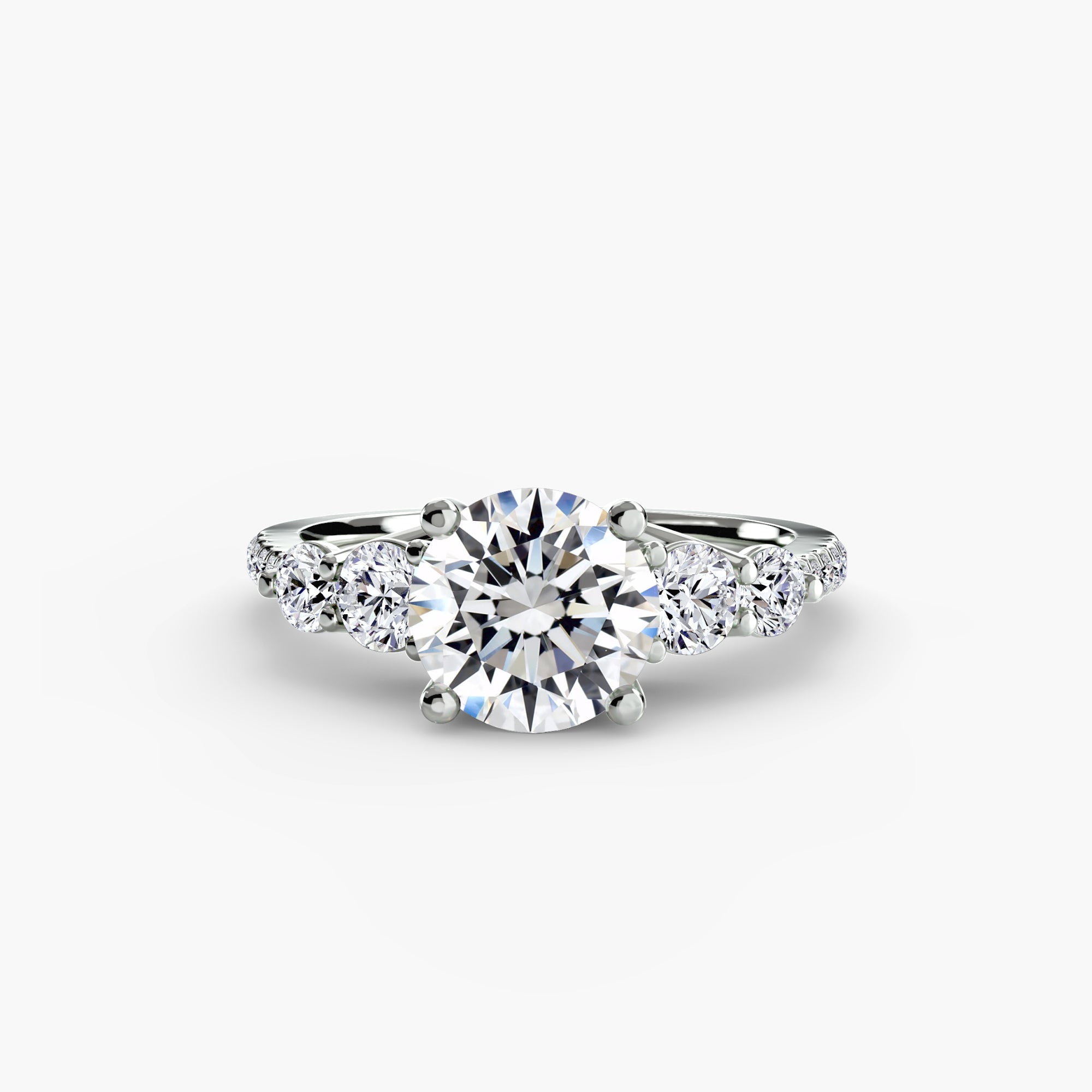 14K White Gold Pavé Crest Five Engagement Ring Setting with Lab-Grown Diamond Band
