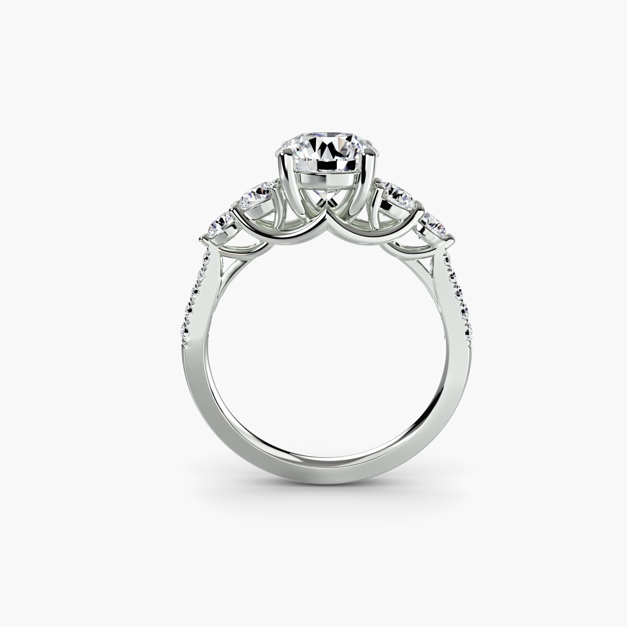 14K White Gold Pavé Crest Five Engagement Ring Setting with Lab-Grown Diamond Band Side View