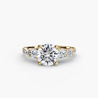 14K Yellow Gold Pavé Crest Five Engagement Ring Setting with Lab-Grown Diamond Band