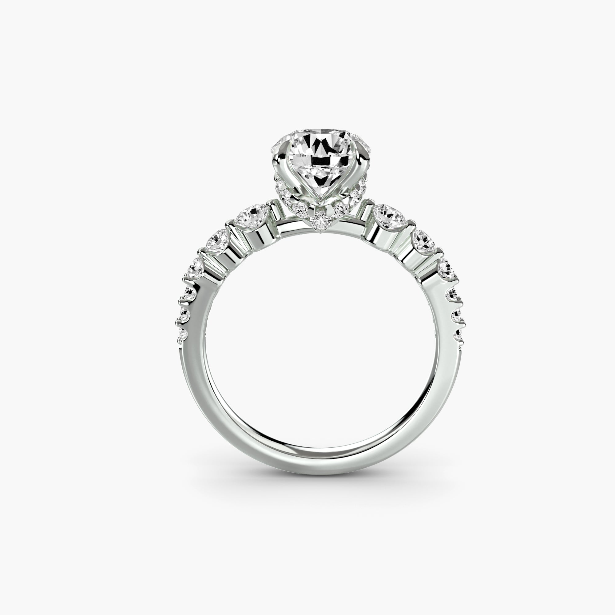 14K White Gold Cascade Brilliance Engagement Ring Setting with Lab-Grown Diamond Band Side View