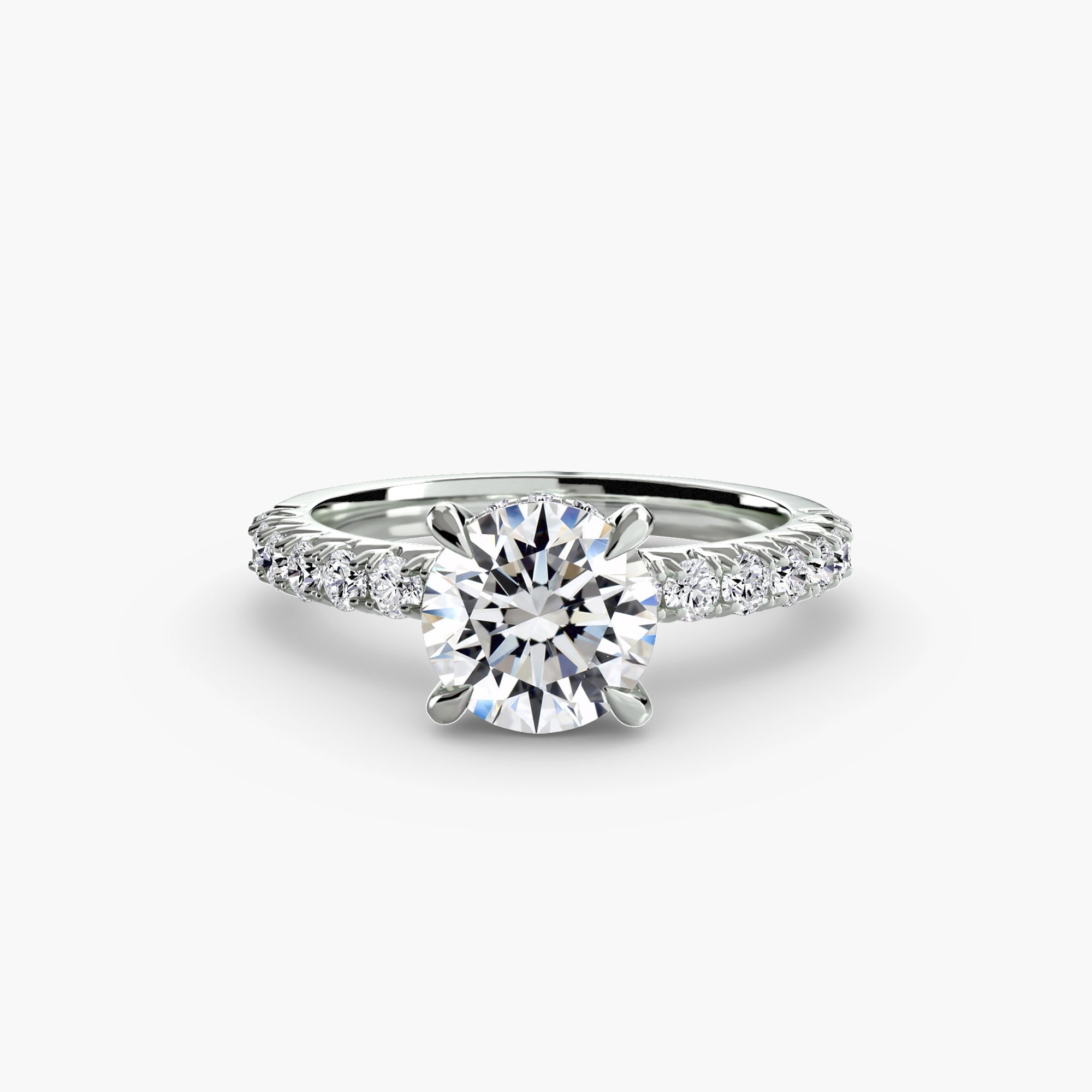 14K White Gold Pavéline Hidden Halo Solitaire Engagement Ring Setting with Lab-Grown Diamond Band