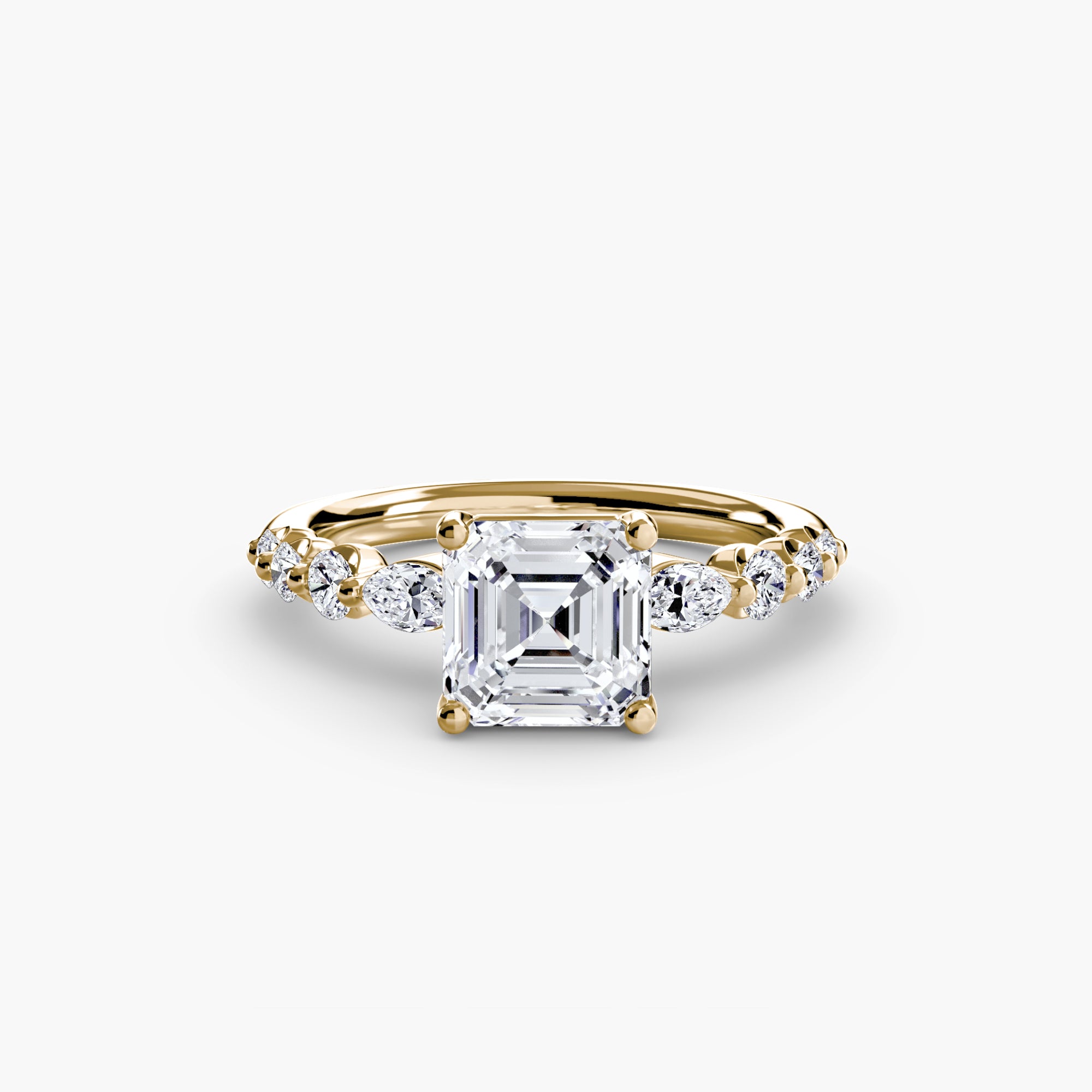 18K yellow gold Ascending Glow Engagement Ring Setting with lab-grown diamond band.