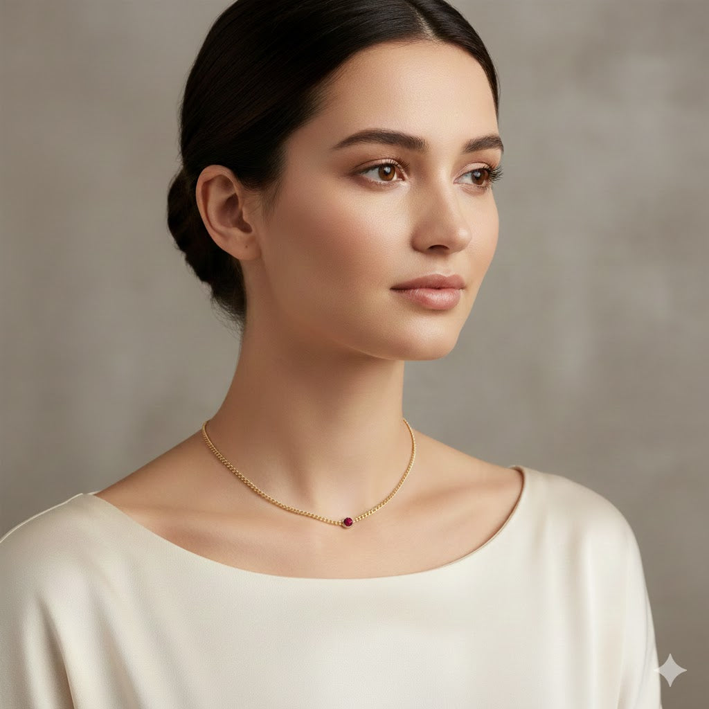 Jacob Mercari 14K Yellow Gold Lab-Grown Ruby Bezel Setting Solitaire necklace model