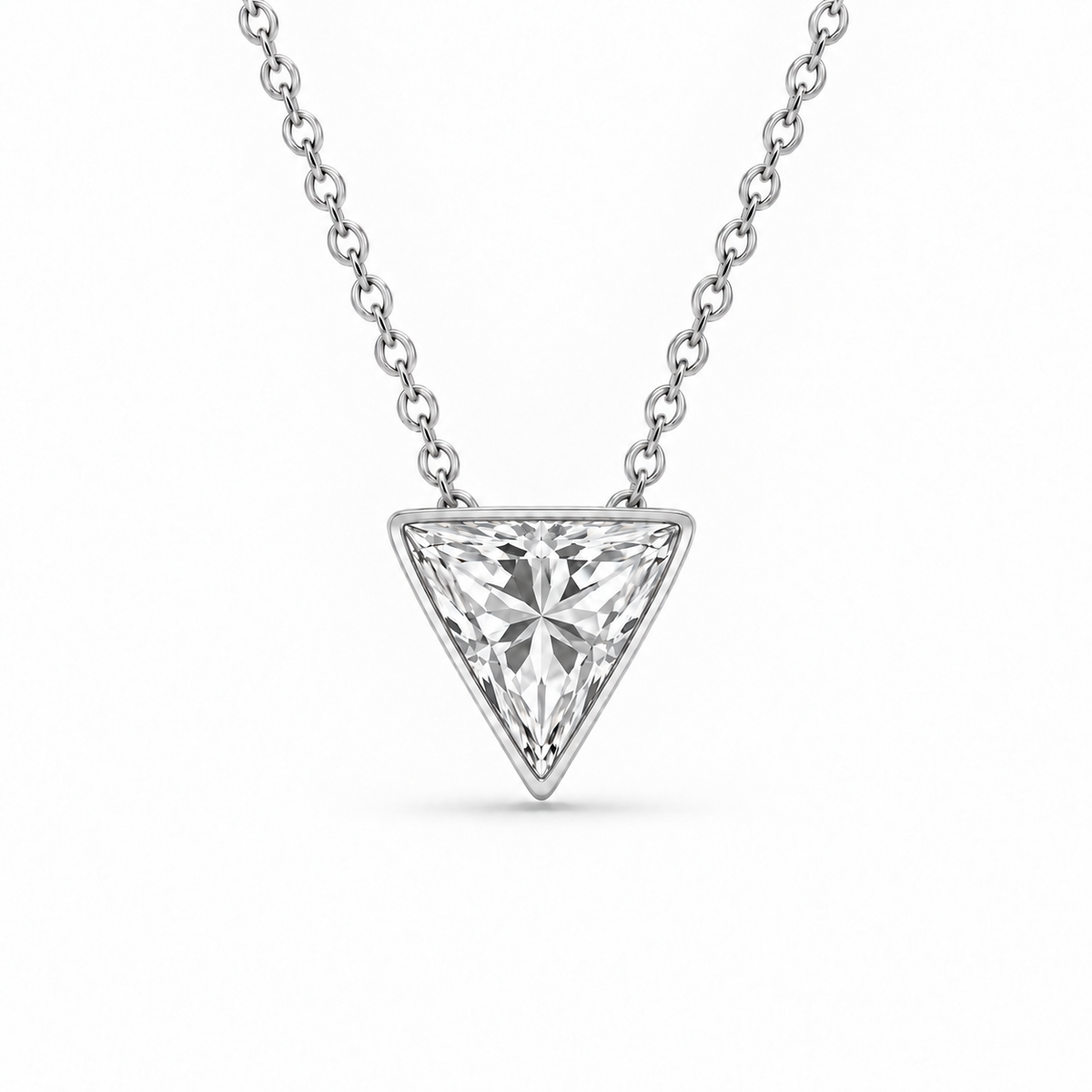 Jacob Mercari Trillion Lab-Grown Diamond Bezel-Set Solitaire Necklace in 14K White Gold