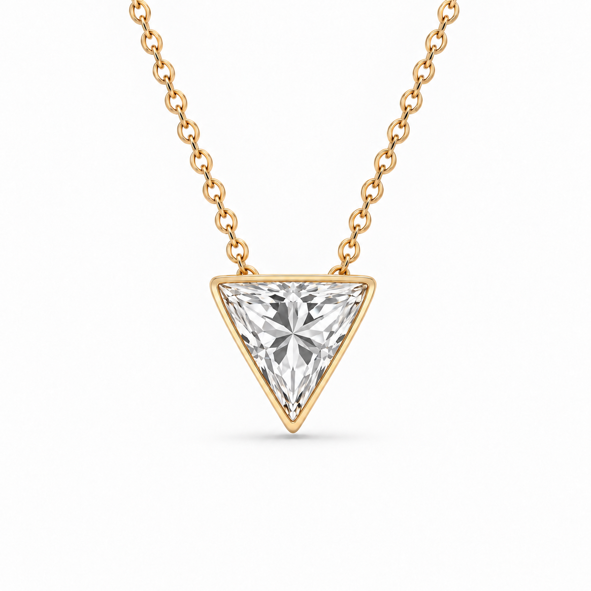 Jacob Mercari Trillion Lab-Grown Diamond Bezel-Set Solitaire Necklace in 14K Yellow Gold