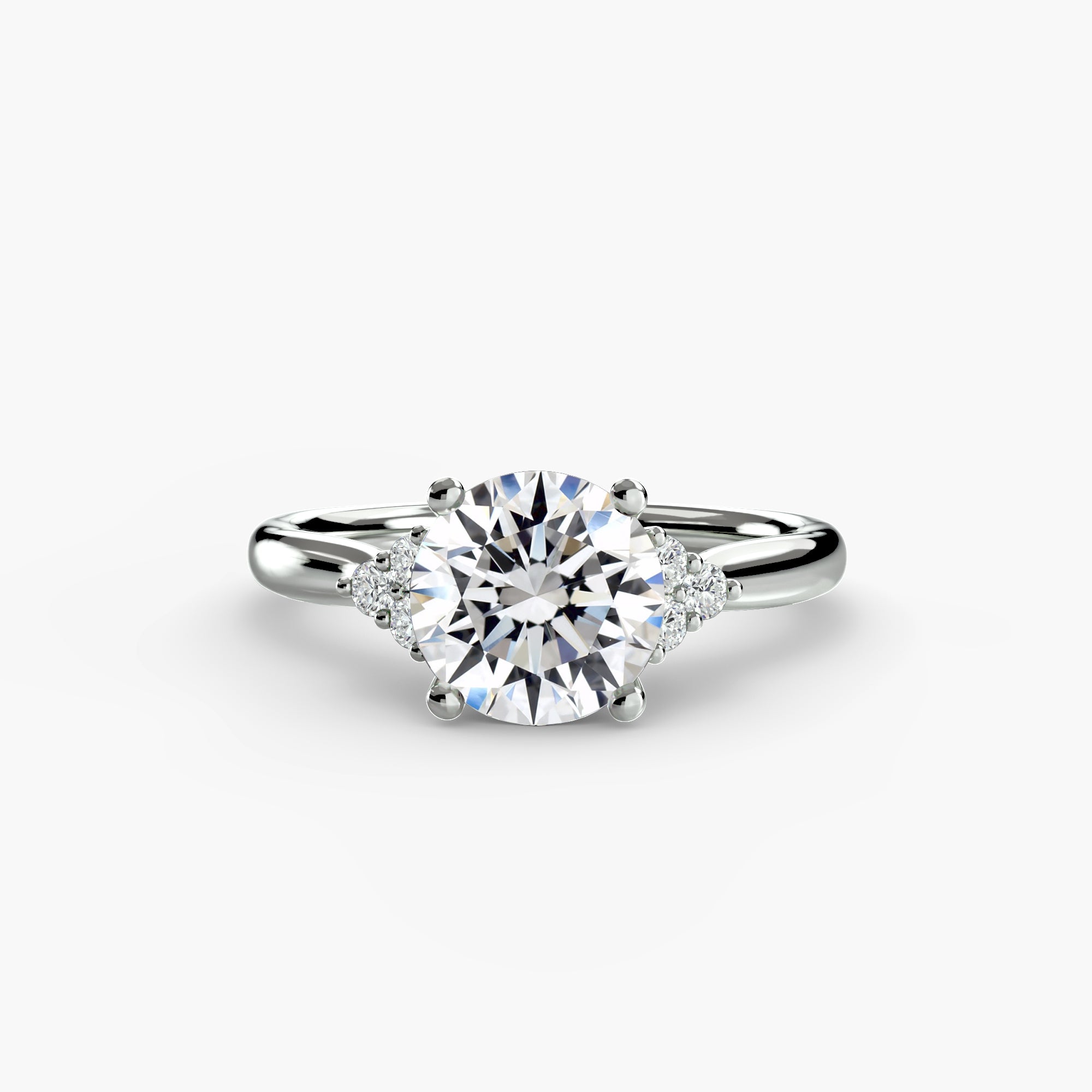 Jacob Mercari 14K White Gold Engagement Ring: Round Centre Diamond with diamond cluster shoulders.