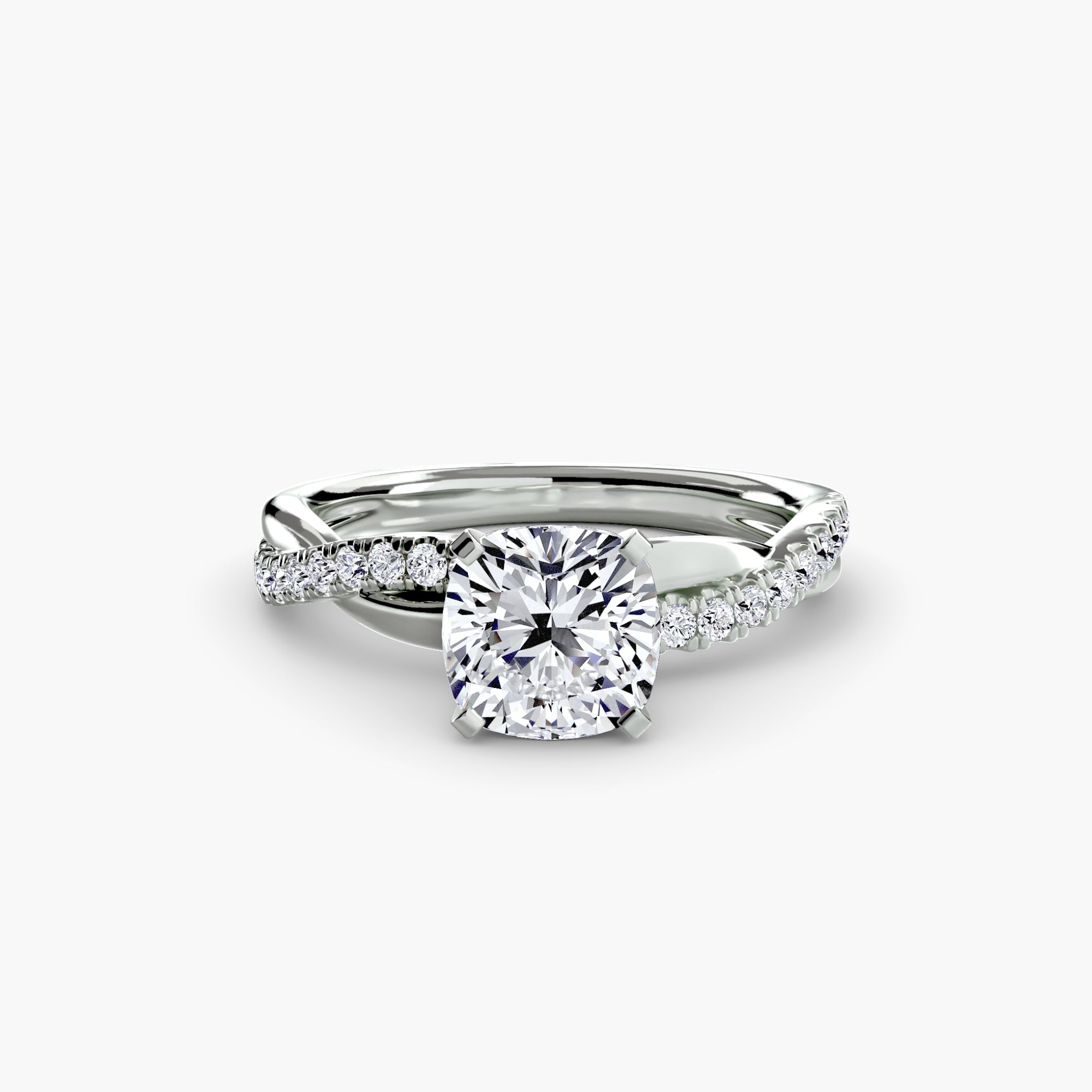 14K White Gold Helix Pavé Engagement Ring Setting with Lab-Grown Diamond Band