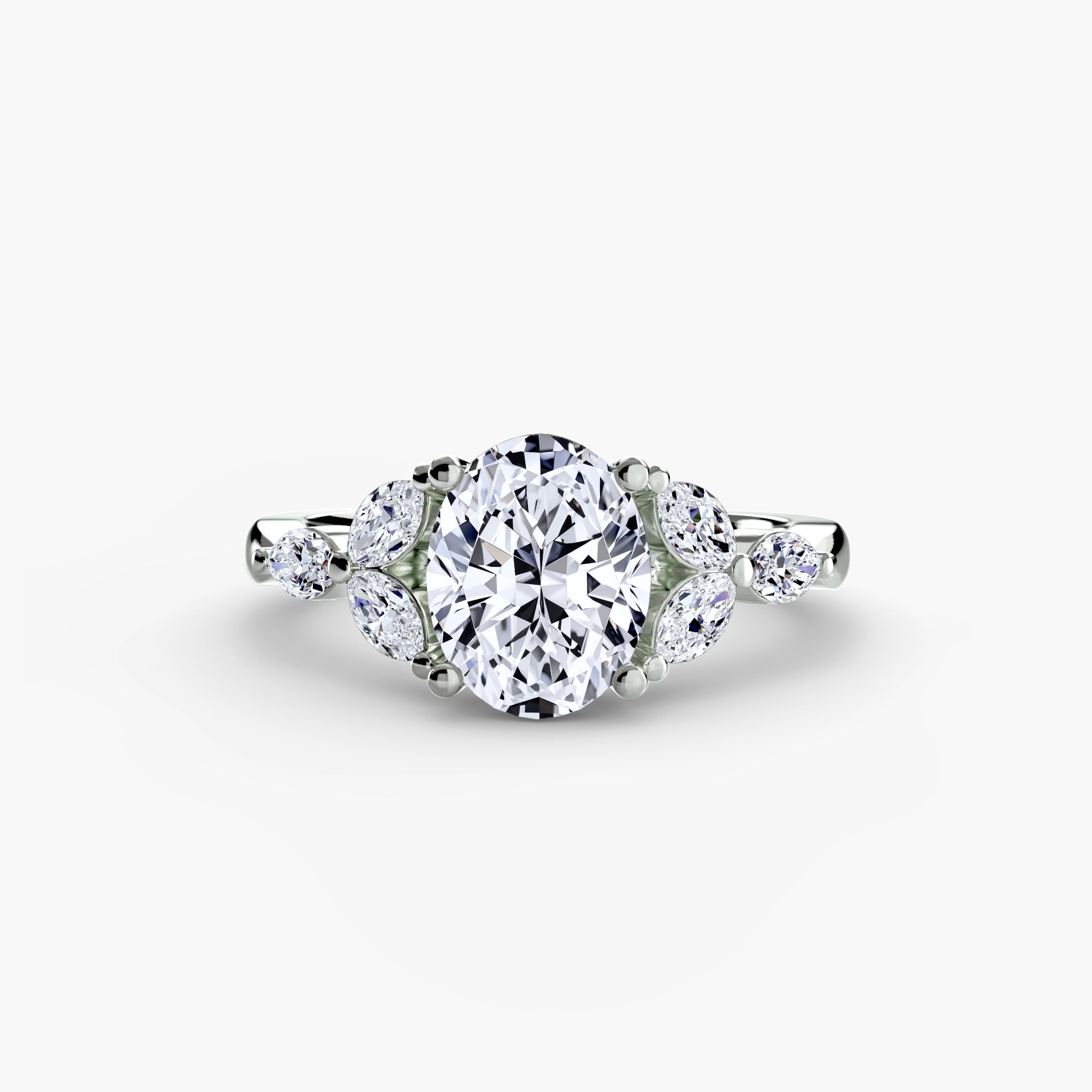 14K White Gold Blooming Crest Engagement Ring Setting with Lab-Grown Diamond Band