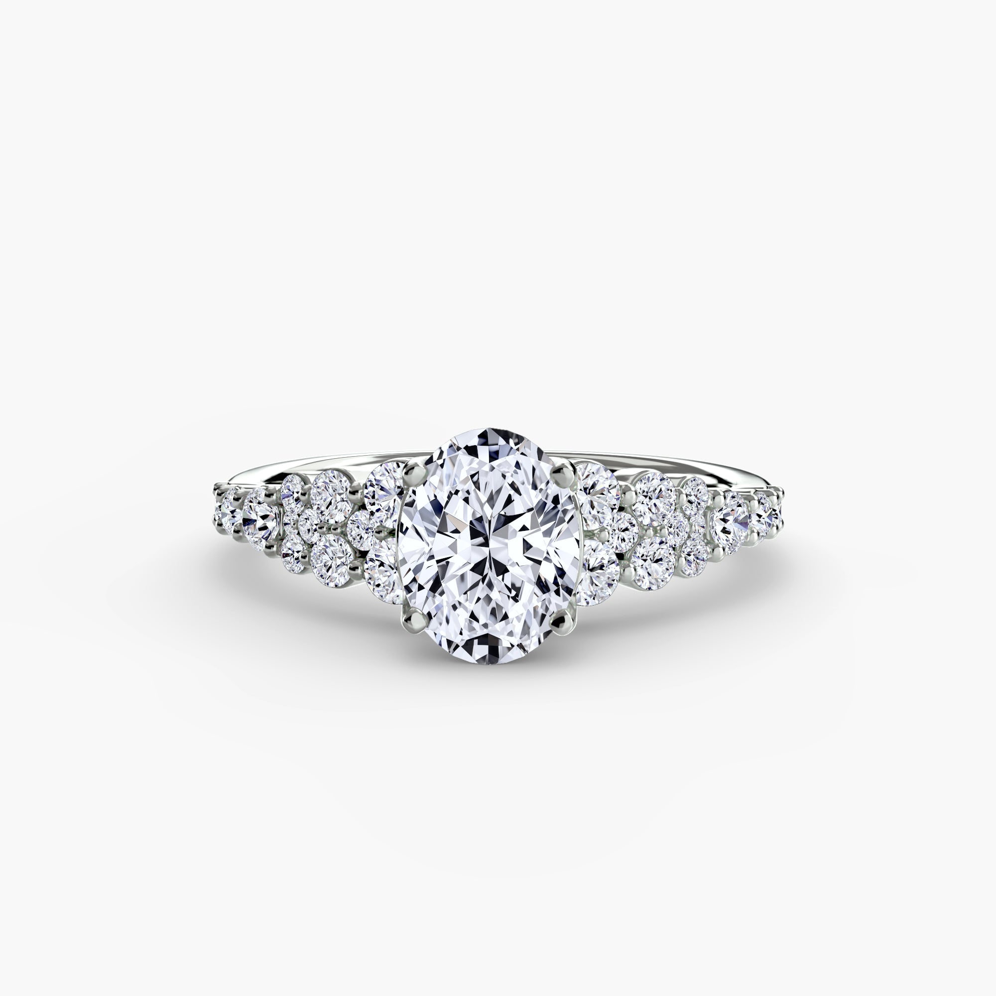 14K White Gold Starlight Cluster Engagement Ring Setting with Lab-Grown Diamond Band