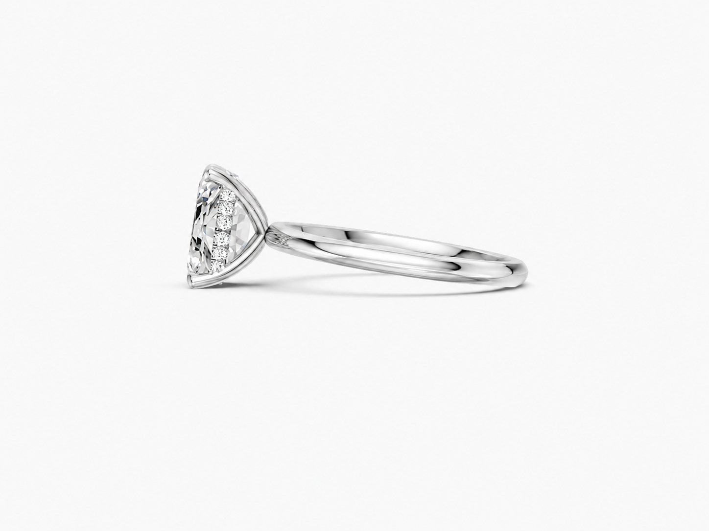 14K White Gold Emerald Cut Diamond Whispered Brilliance Hidden Halo Lab-Grown Diamond Engagement Ring Side View