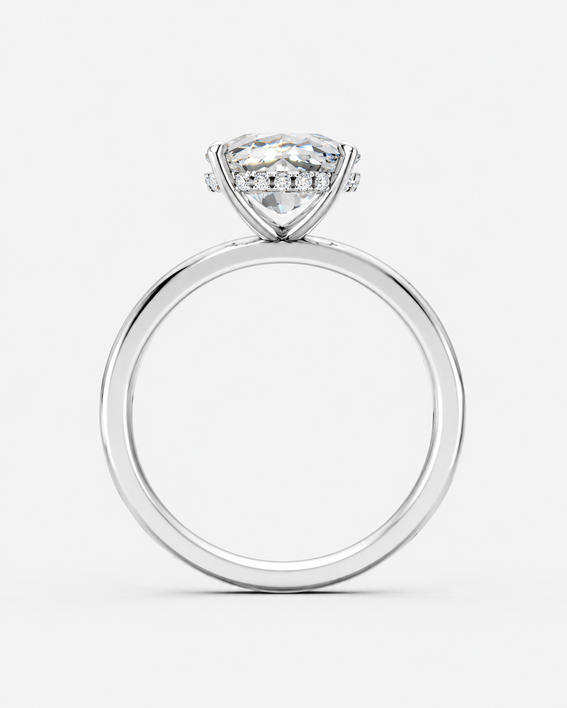 14K White Gold Cushion Cut Diamond Whispered Brilliance Hidden Halo Lab-Grown Diamond Engagement Ring Side View