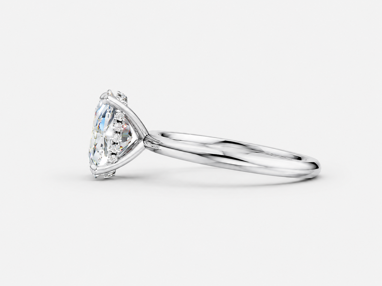 14K White Gold Oval Cut Diamond Whispered Brilliance Hidden Halo Lab-Grown Diamond Engagement Ring Side View