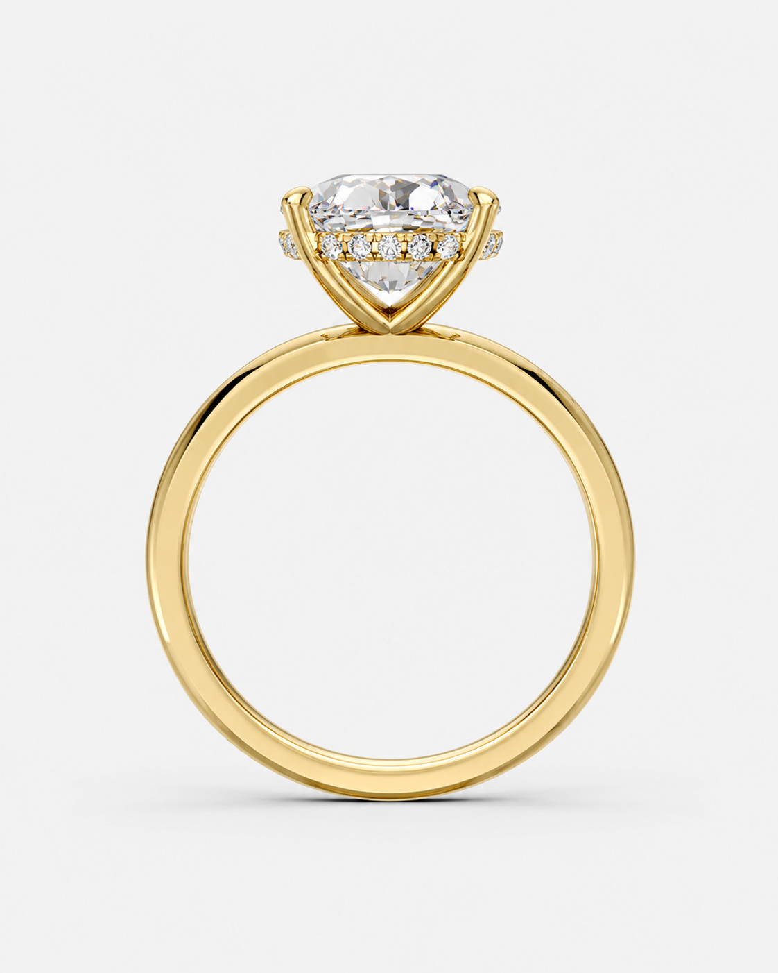 14K Yellow Gold Cushion Cut Diamond Whispered Brilliance Hidden Halo Lab-Grown Diamond Engagement Ring Front View
