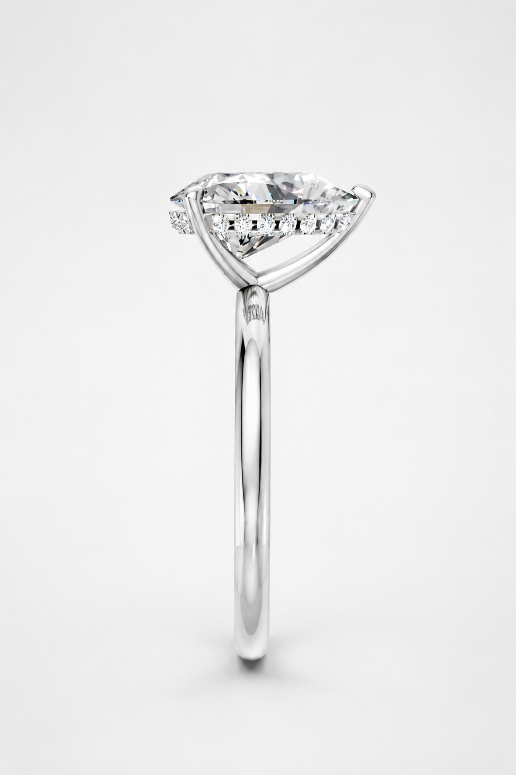 14K White Gold Pear Cut Diamond Whispered Brilliance Hidden Halo Lab-Grown Diamond Engagement Ring Side View