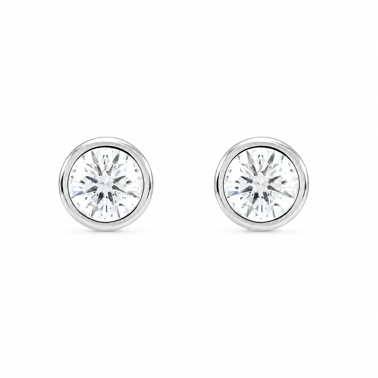 Lab-Grown Diamond Bezel Martini Stud Earrings in 14K White Gold Front View