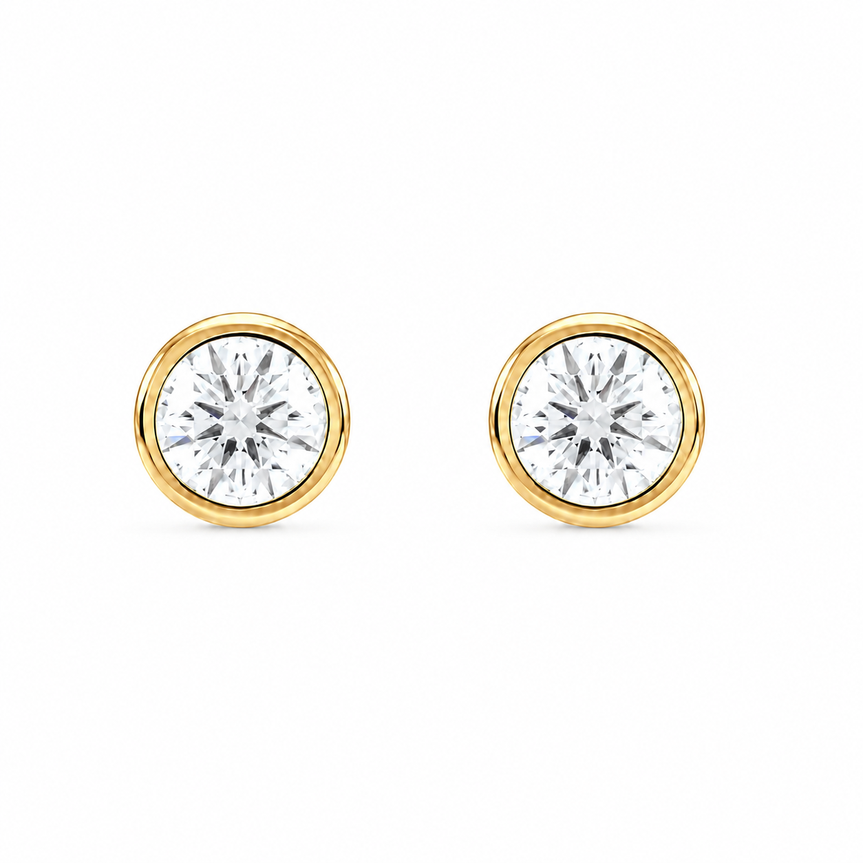 Lab-Grown Diamond Bezel Martini Stud Earrings in 14K Yellow Gold Front View