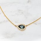 Jacob Mercari Teal Sapphire 0.79ct Pendant with Lab-Grown Diamond Halo in 14K Yellow gold